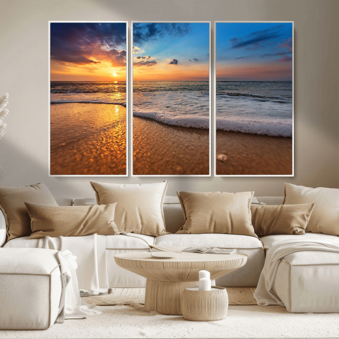MGV-FC-48X32-3P - Sunset and Beach at Night Wall Art Canvas Print