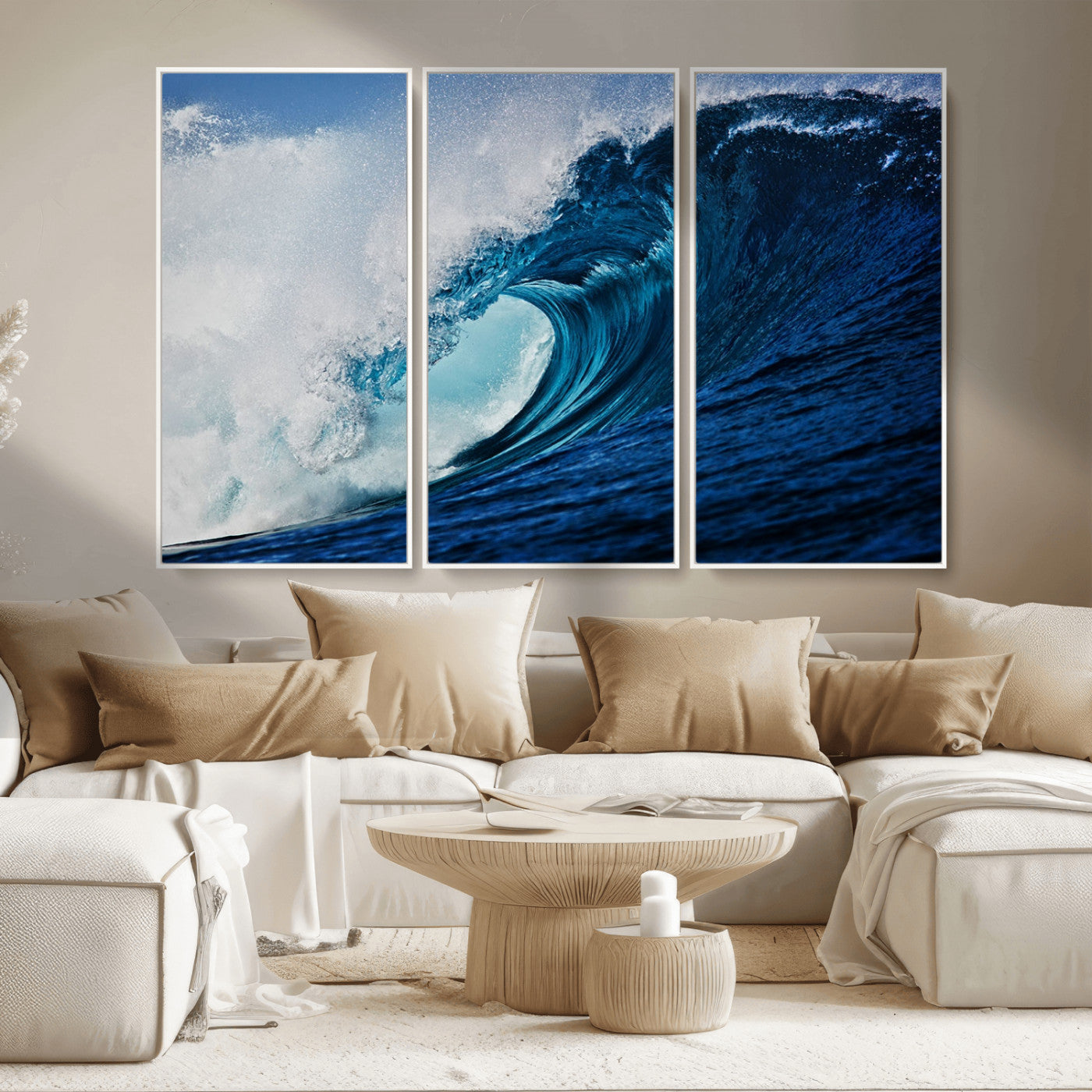 MGV-FC-48X32-3P - Ocean Wave at Sunset Canvas Art, Large Wall Print of Vibrant Water Waves, Coastal Art for Living Room and Dining Room Decor