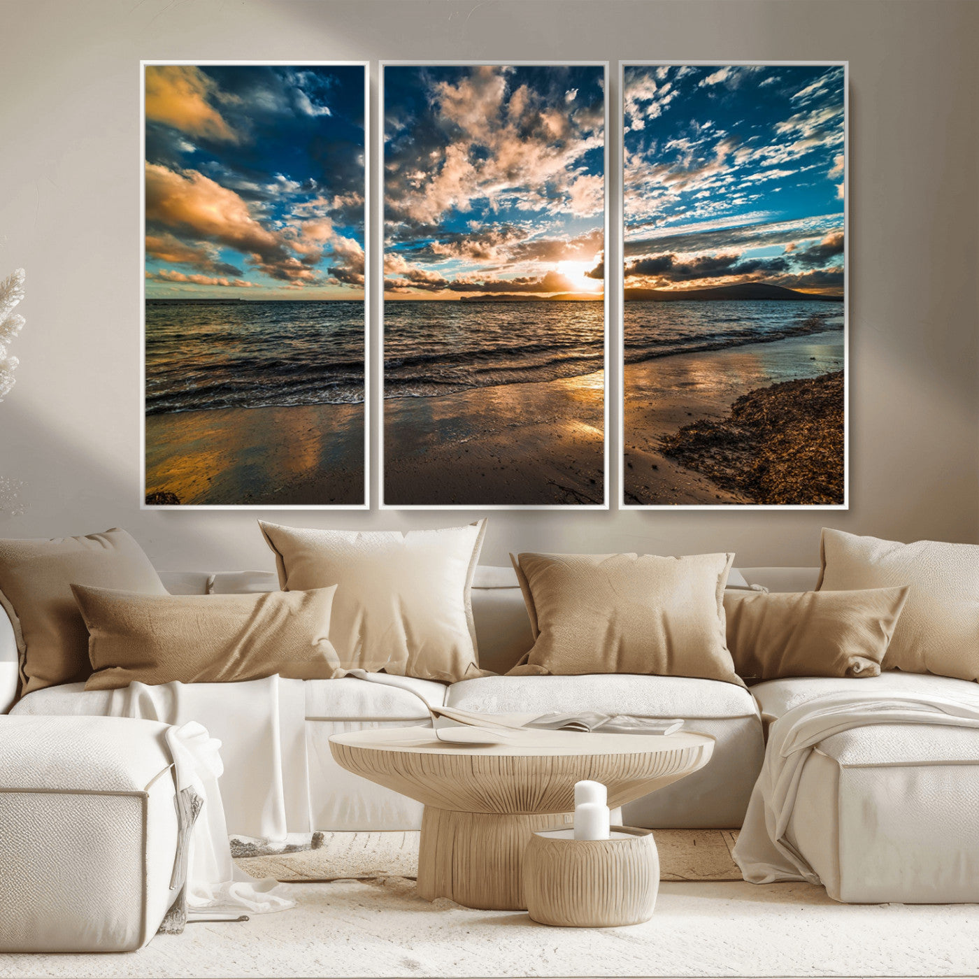 MGV-FC-48X32-3P - Beach Wall Art - Stunning Ocean Sunset Canvas Print with Coastal Design for Elegant and Relaxing