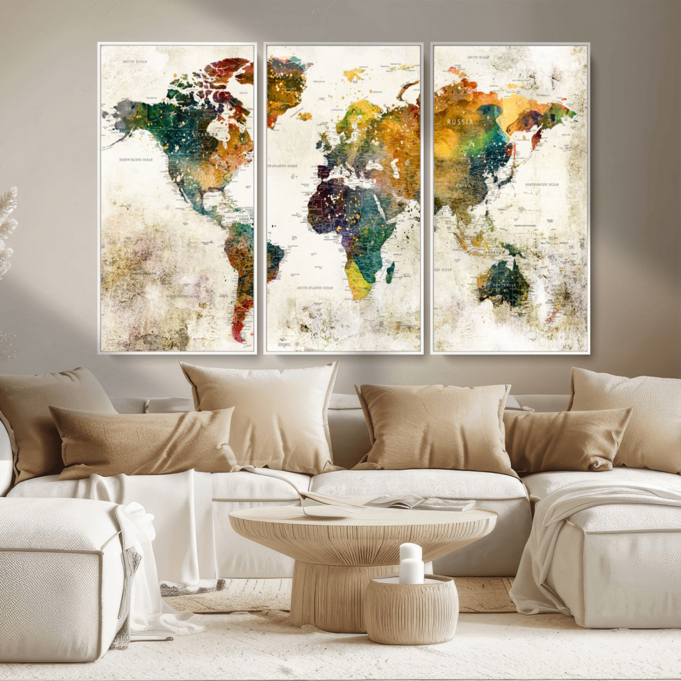MGV-FC-48X32-3P - Push Pin World Map Canvas Print – Framed Wall Art for Couples to Track Their Travels – Anniversary