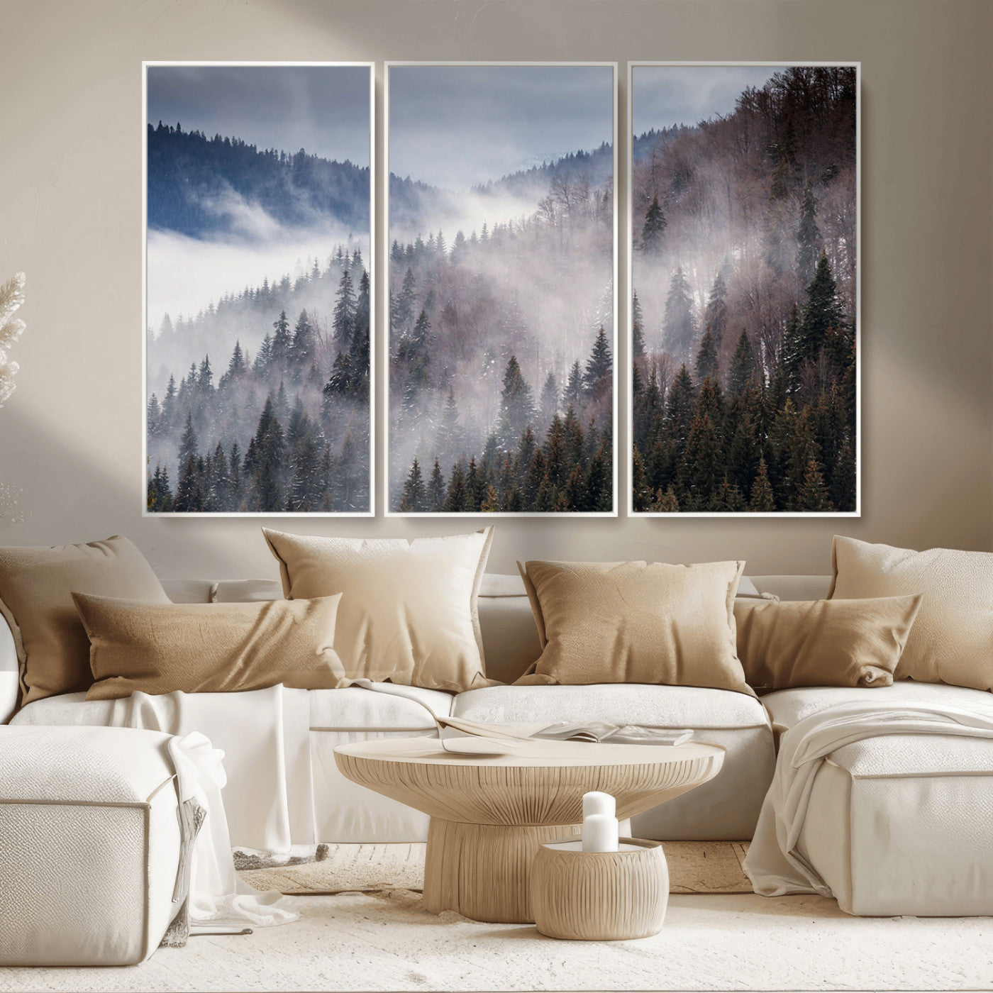 MGV-FC-48X32-3P - Beautiful Rising Fog in Winter Mountain Landscape - Framed Rising Fog in Winter Mountain Canvas