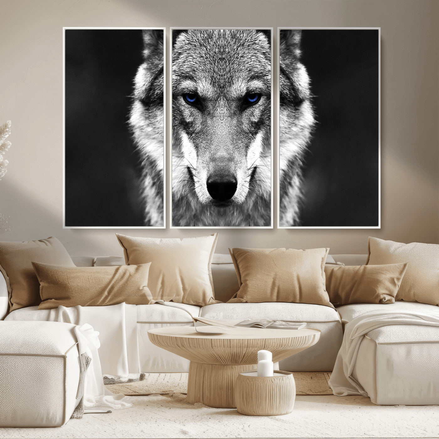 MGV-FC-48X32-3P - Black and White Wild Wolf Wall Art Canvas Print