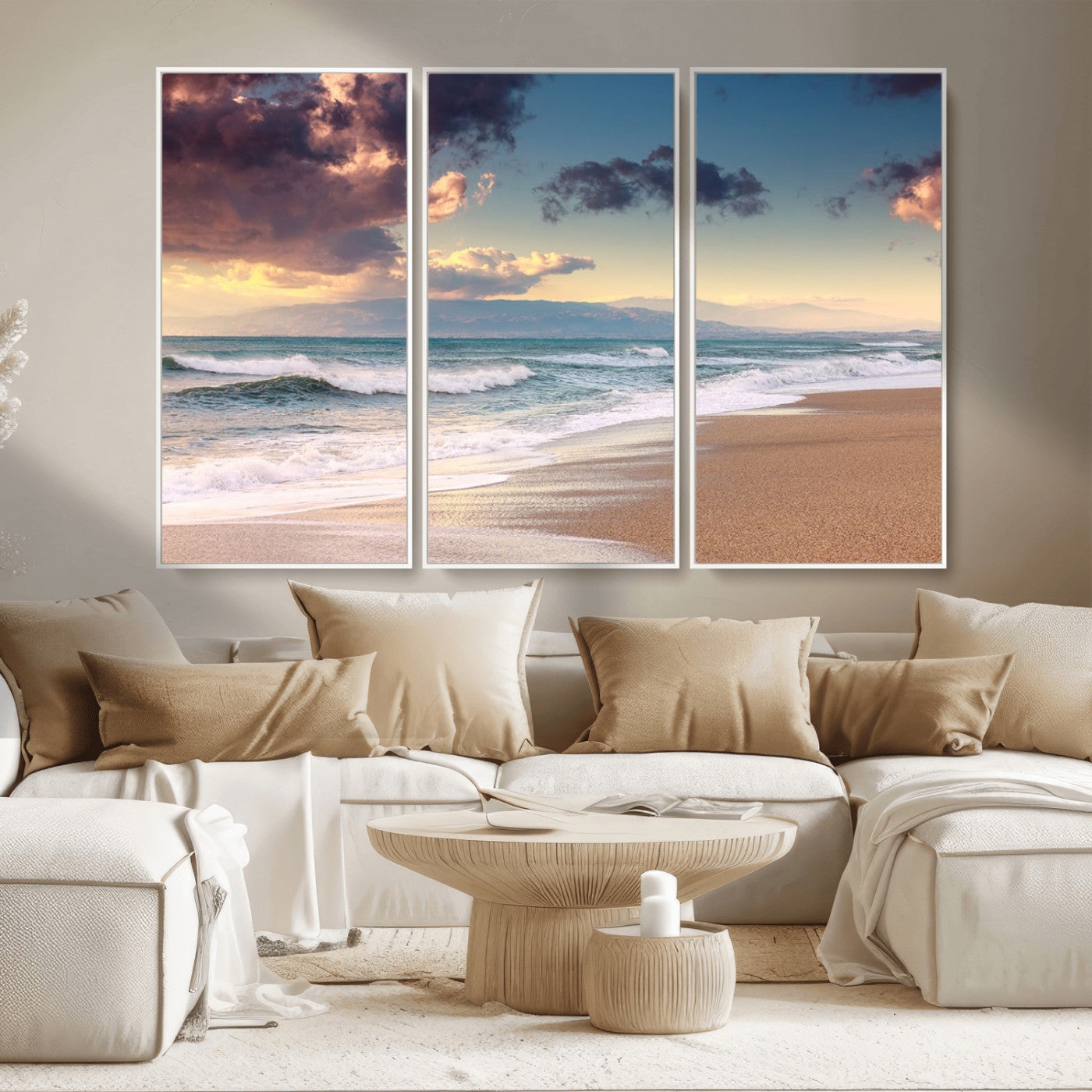 MGV-FC-48X32-3P - Cloudy Weather Beach Sunset Canvas Print | Sunrise Wall Art Canvas Print