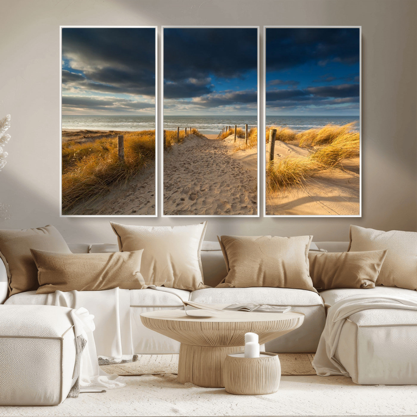 MGV-FC-48X32-3P - Ocean Beach Dark Clouds Wall Art Canvas Print