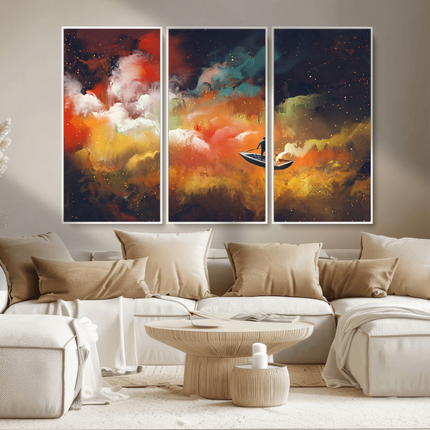 MGV-FC-48X32-3P - Surreal Space Adventure Canvas Wall Art – Dreamlike Abstract Galaxy Print – Framed and Ready to Hang for Living Room or Bedroom Decor