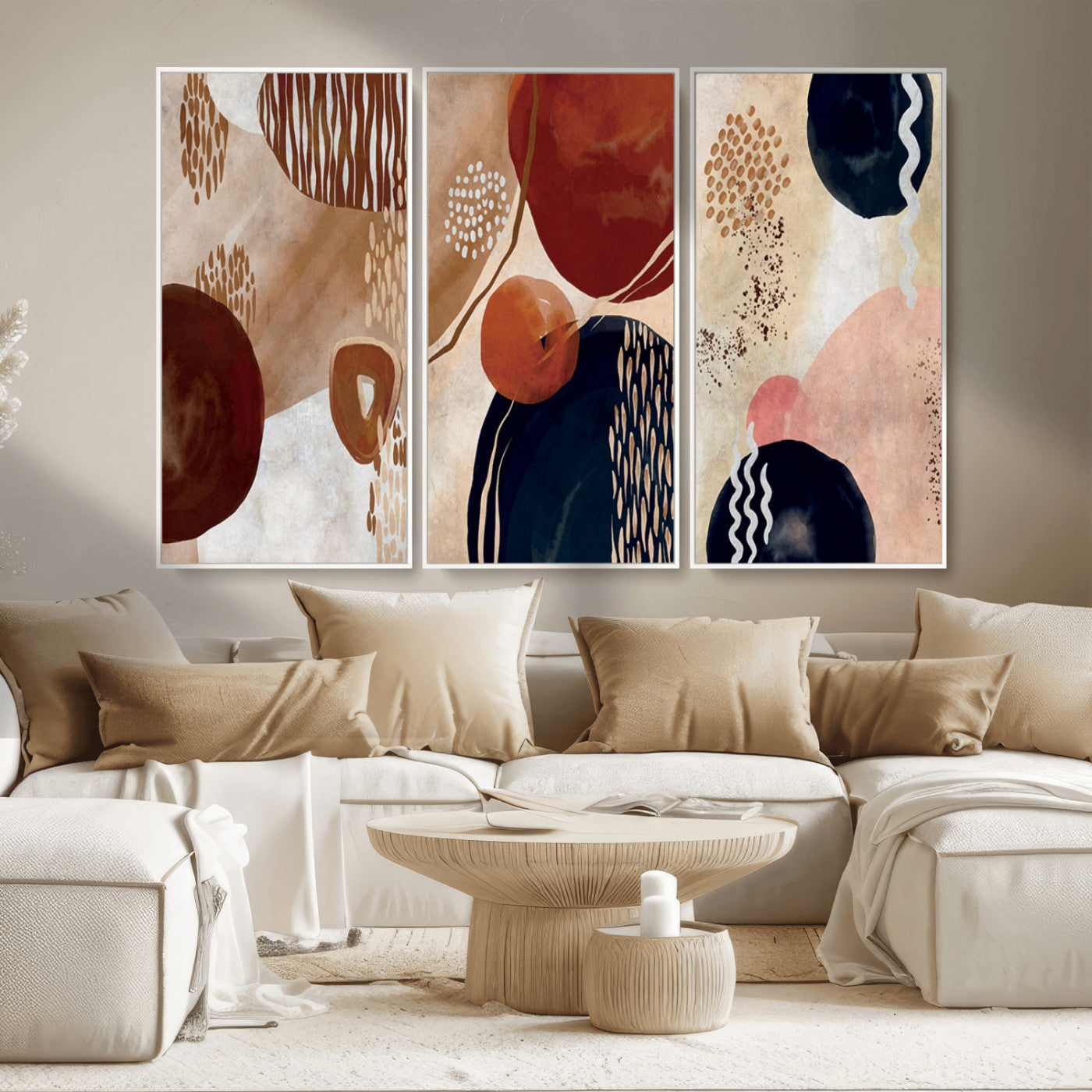 MGV-FC-48X32-3P - Boho Wall Art Canvas Print Set Mid-Century Prints Bohemian Wall Artwork Prints Boho Neutral