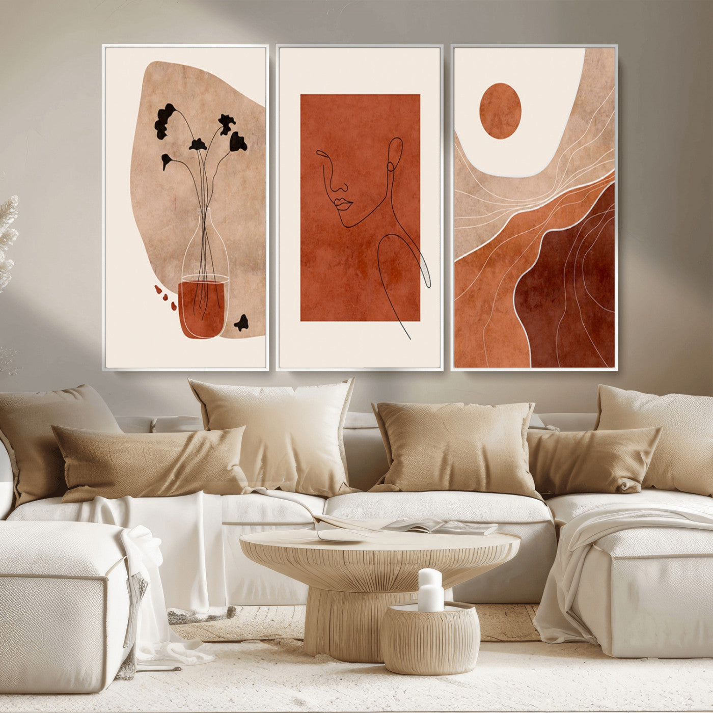 MGV-FC-48X32-3P - Boho Sunset Mountain Canvas Print, Modern Boho Sunset Mountain Landscape Triptych – Giclée Canvas