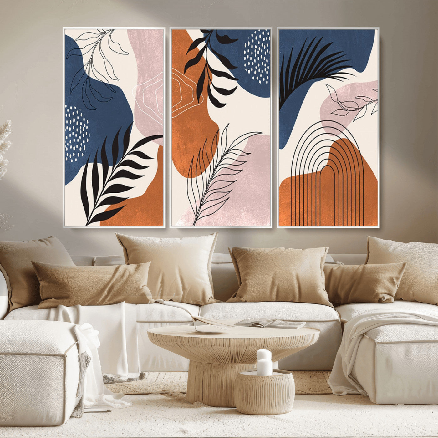 MGV-FC-48X32-3P - Boho Wall Art Canvas Print Set Mid-Century Prints Bohemian Wall Artwork Prints Boho Neutral,