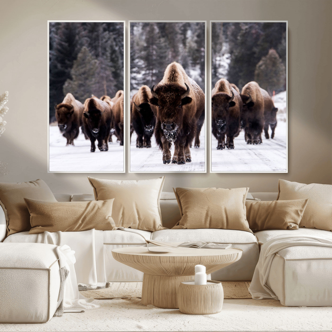 MGV-FC-48X32-3P - Bison Wall Art Canvas Print- Bison Herd Canvas Wall Art – Majestic Wildlife Photography – Framed and Ready to Hang Nature-Inspired Art - Buffalo Wall Art Print