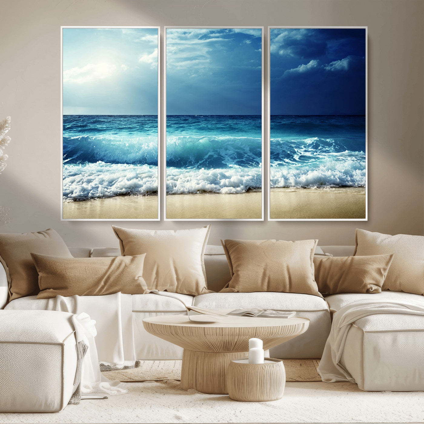 MGV-FC-48X32-3P - Majestic Ocean Wave Wall Art Canvas | 3 Panel Large Seascape Print for Living Room, Bedroom, Office Decor, Ready to Hang