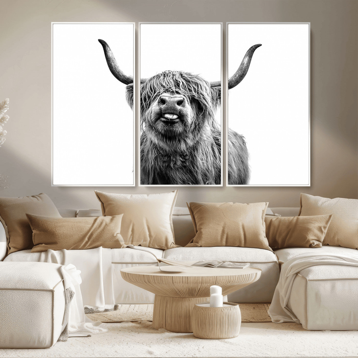 MGV-FC-48X32-3P - Fanny Scottish Highland Cow Cattle Art Print Farmhouse Wall Art Canvas Print