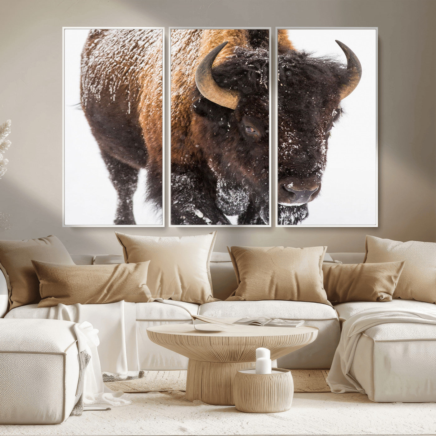 MGV-FC-48X32-3P - Bison Wall Art Canvas Print For Farmhouse, Wild Animal Wall Art