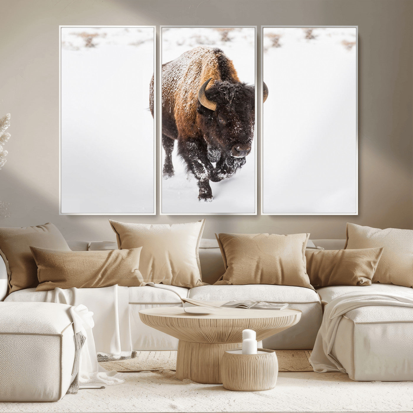 MGV-FC-48X32-3P - Bison Winter Wall Art Canvas Print For Farmhouse Decor