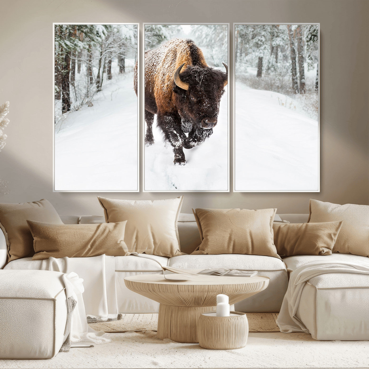 MGV-FC-48X32-3P - Bison Wall Art Canvas Print For Farmhouse, Animal Canvas Print, Wild Animal Wall Art