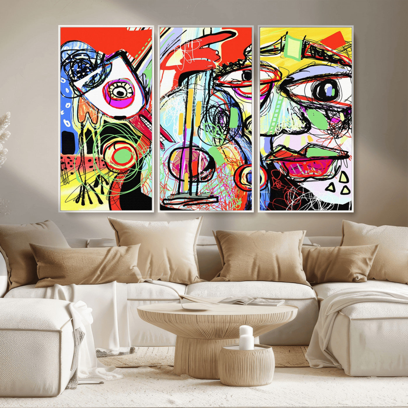 MGV-FC-48X32-3P - Picasso Style Art Abstract Canvas Wall Art Print , Colorful Abstract Artwork