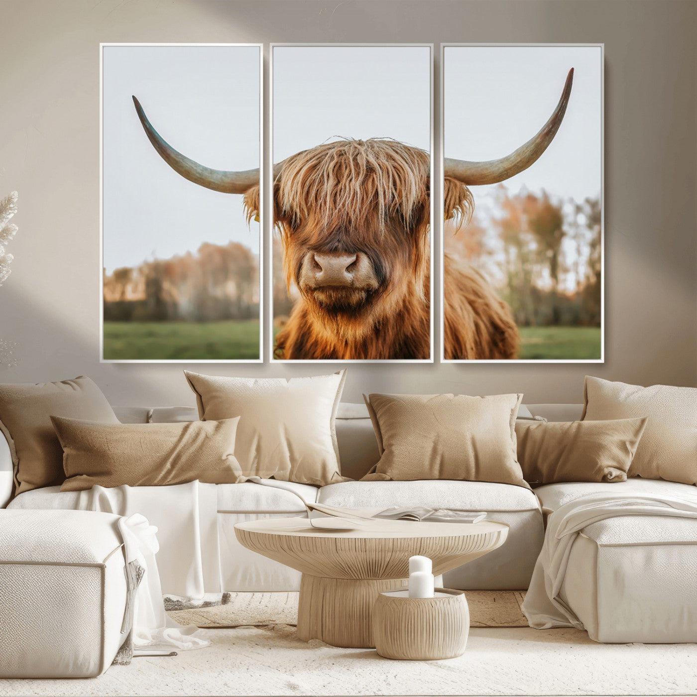 MGV-FC-48X32-3P - Highland Cow Animal Scottish Cattle Art Print Farmhouse Wall Art Canvas Print