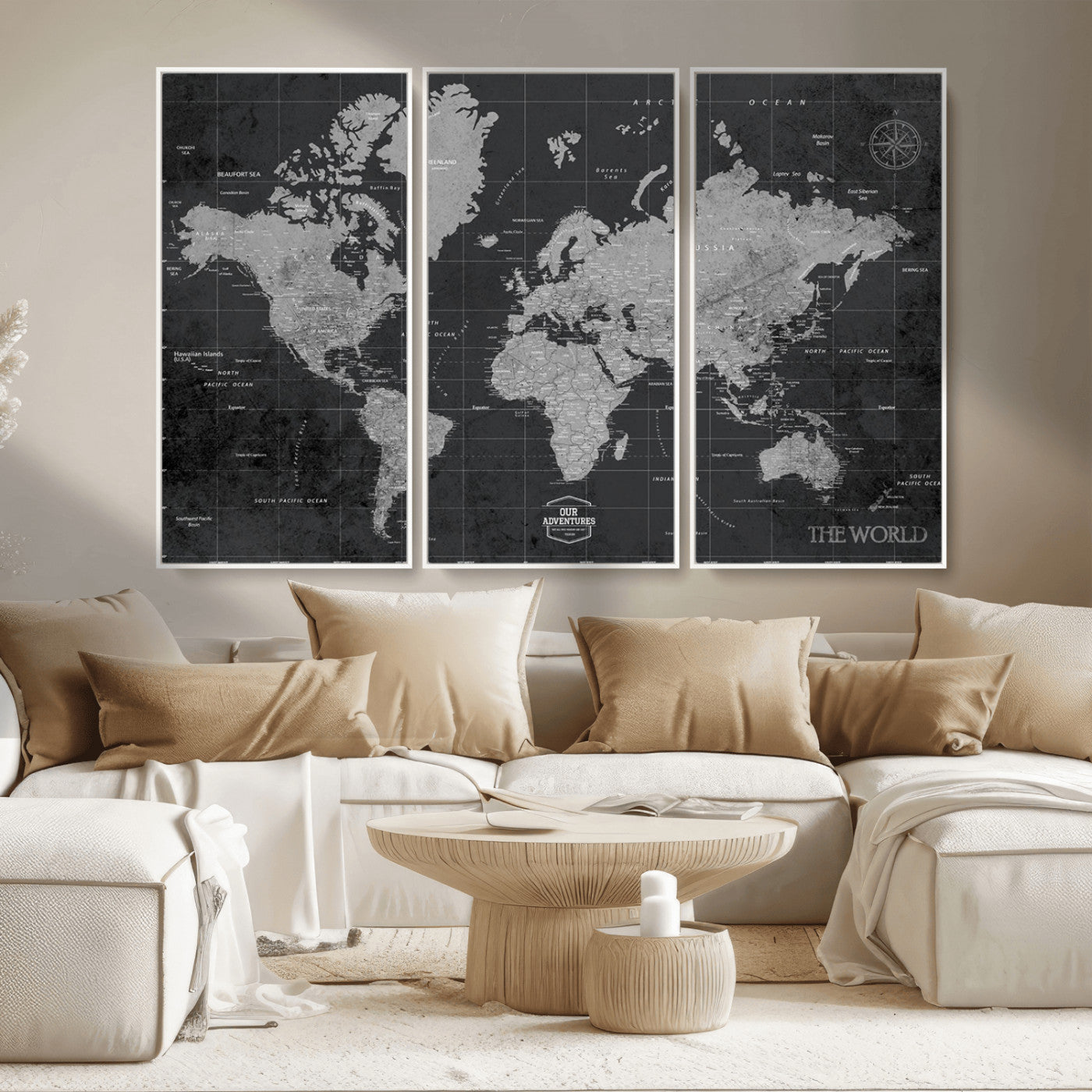 MGV-FC-48X32-3P - Push Pin World Map Canvas Print – Framed Wall Art for Couples to Track Their Travels – Anniversary
