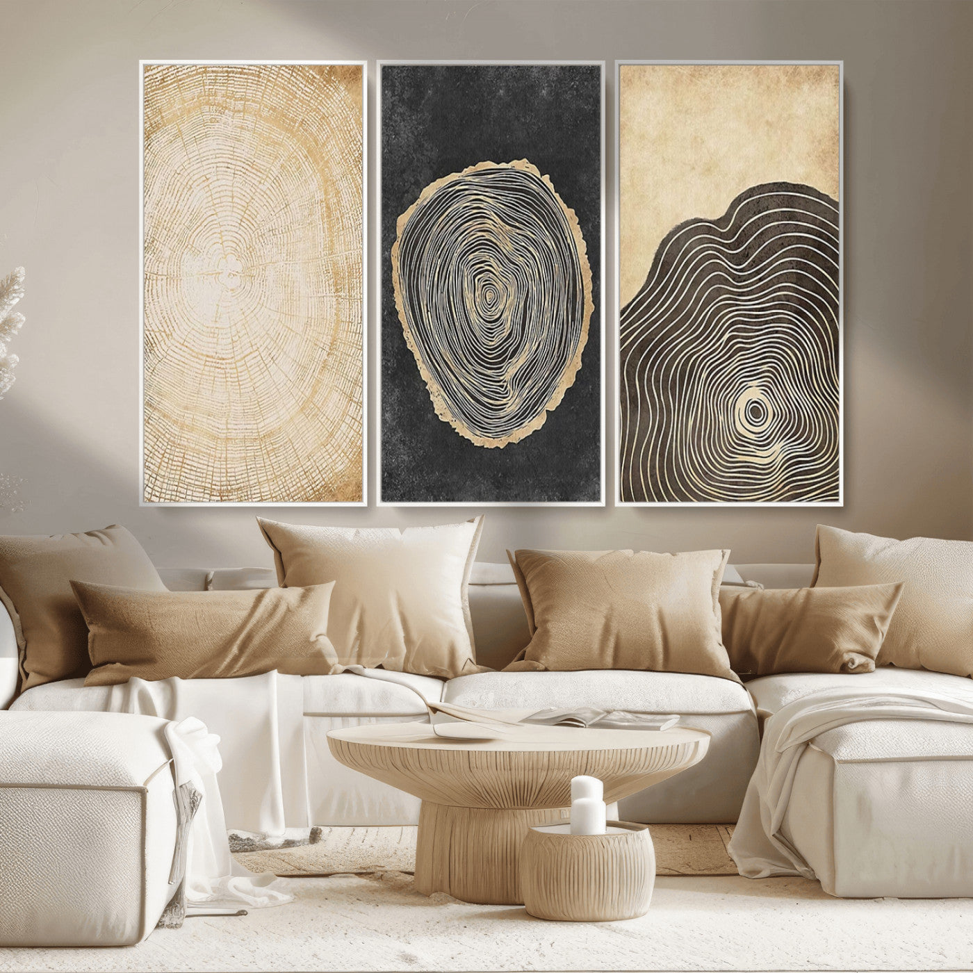 MGV-FC-48X32-3P - Tree Rings Canvas Wall Art Print – Minimalist Natural History in Modern Decor - Minimalist Boho Wall
