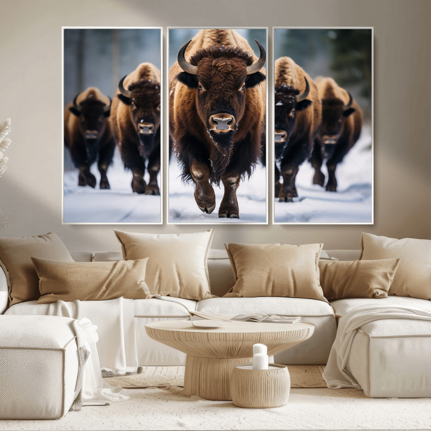 MGV-FC-48X32-3P - Buffalo Wall Art Canvas Print, American Bison Herd Wall Art Canvas Print - Bison Canvas Print