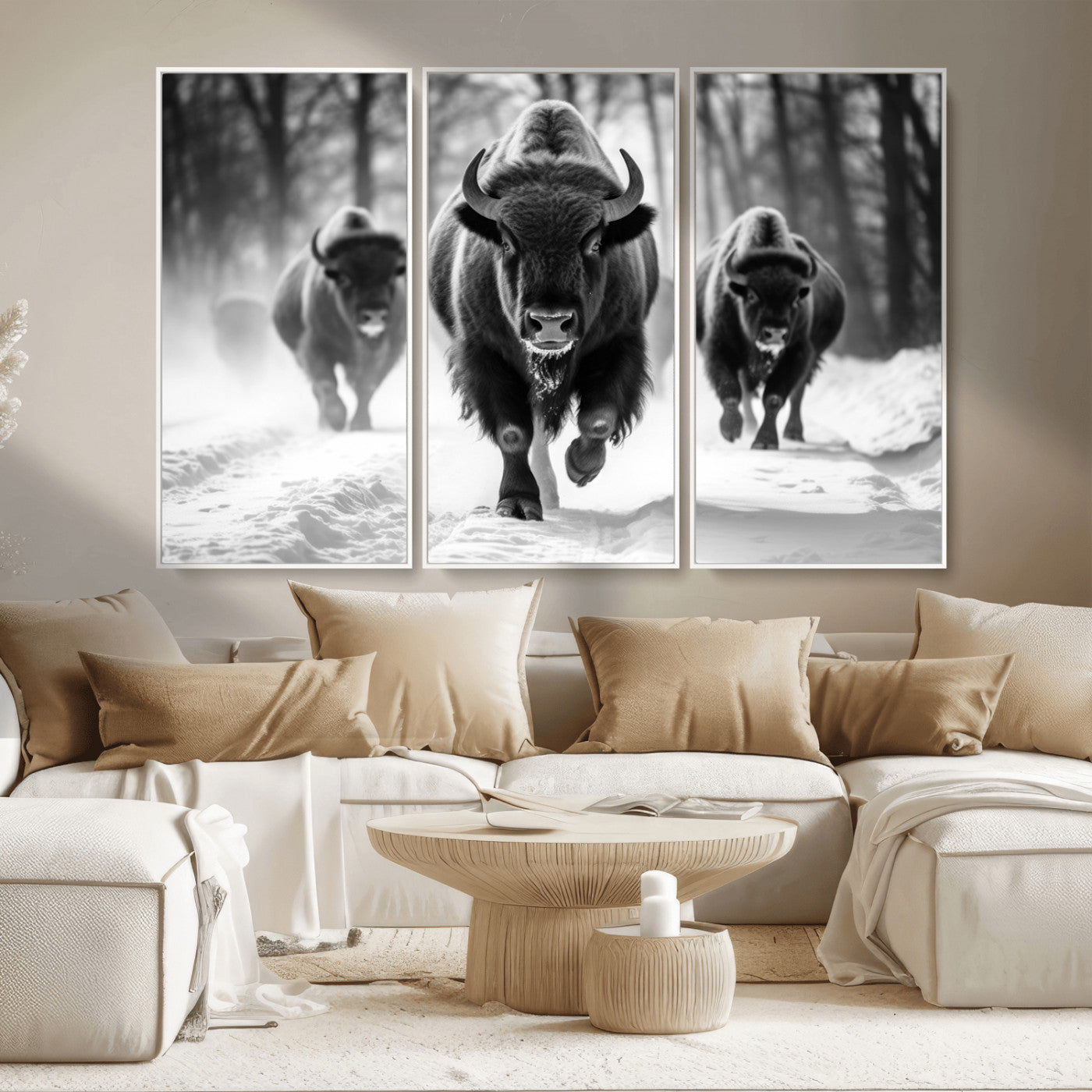 MGV-FC-48X32-3P - Buffalo Wall Art Canvas Print, Bison Family Wall Art Canvas Print