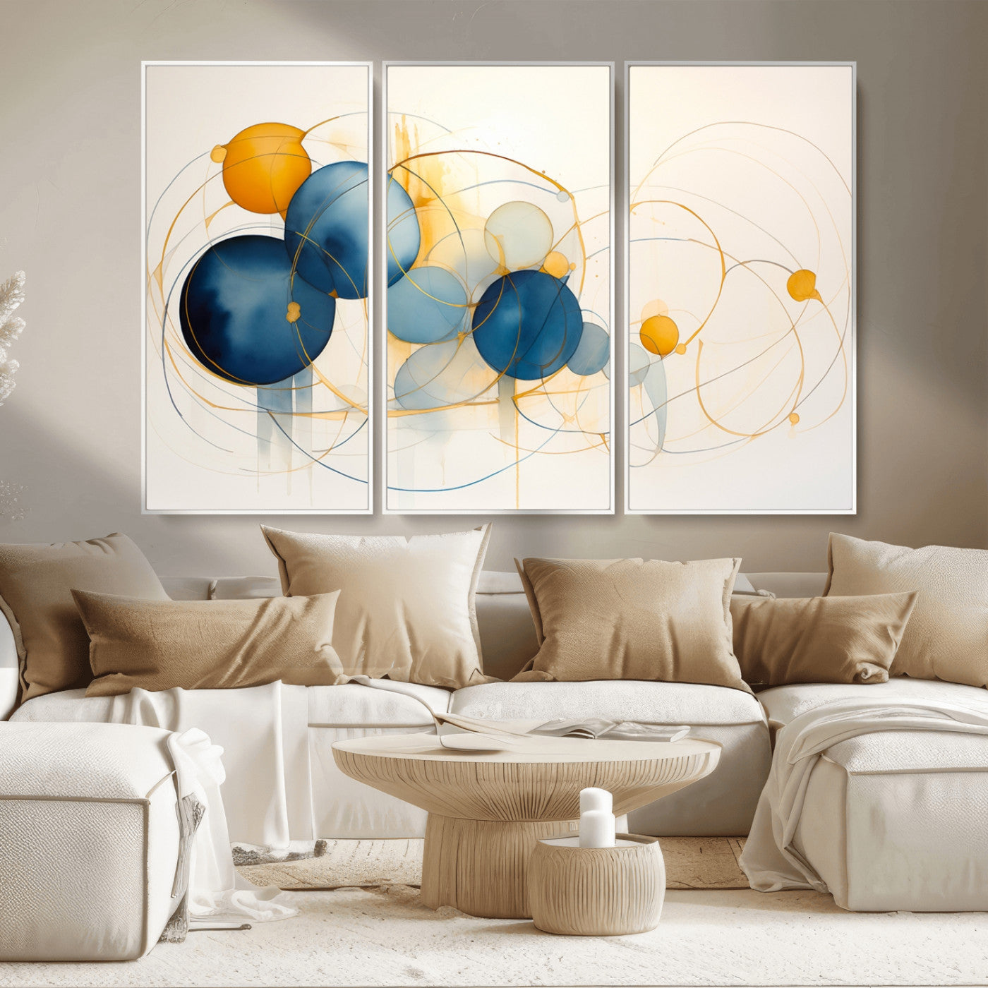-Geometric Blue Orange Abstract Wall Art Canvas, Geometric Blue Orange Canvas Print