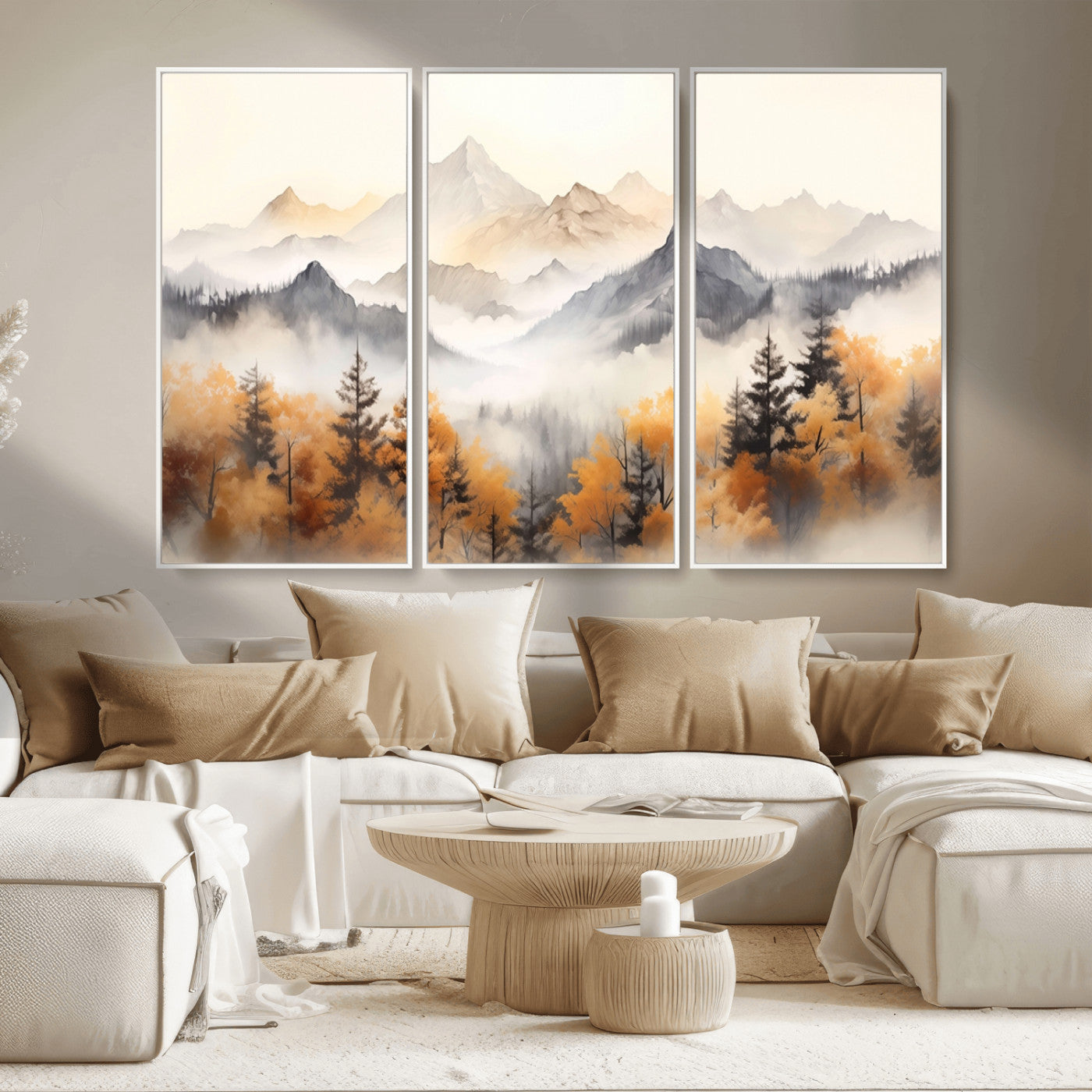 MGV-FC-48X32-3P - Abstract Mountain Wall Art | Misty Mountain Forest and Mountains Canvas Print for Living Room,