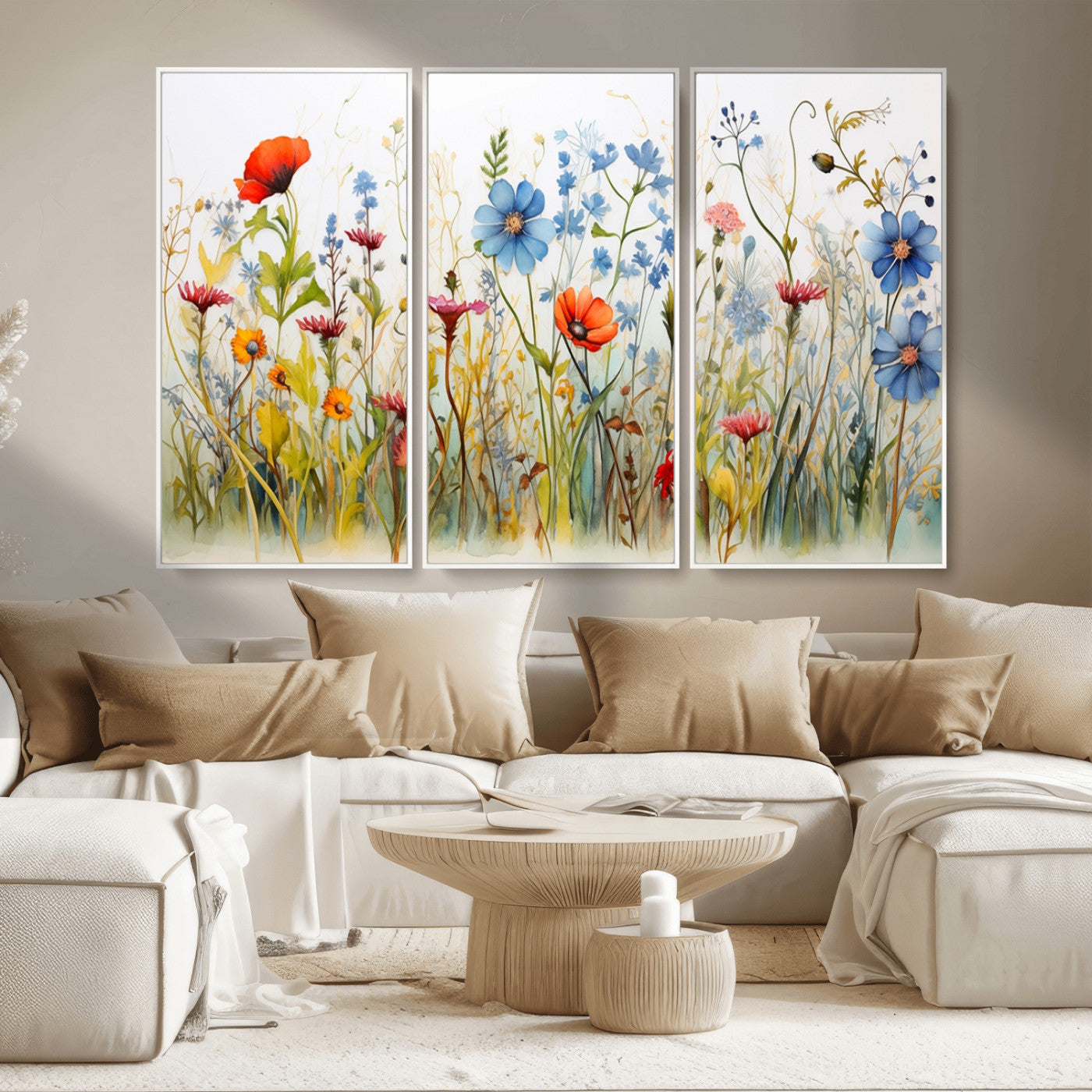 MGV-FC-48X32-3P - Colorful Wildflower Canvas Wall Art - Vibrant Floral Botanical Print, Bright Nature Decor for Living