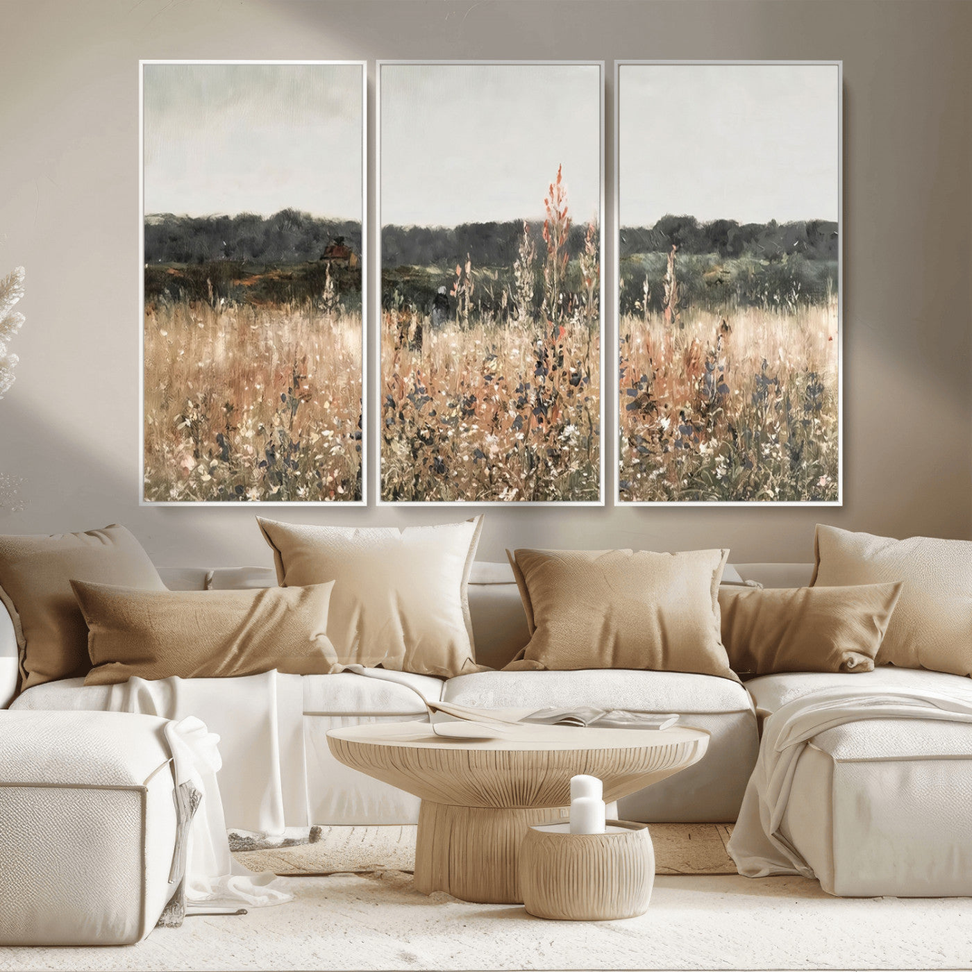 MGV-FC-48X32-3P - Abstract Wildflower Art Field Landscape Oil Painting Print, Country Field Wall Art - Framed Ready to Hang