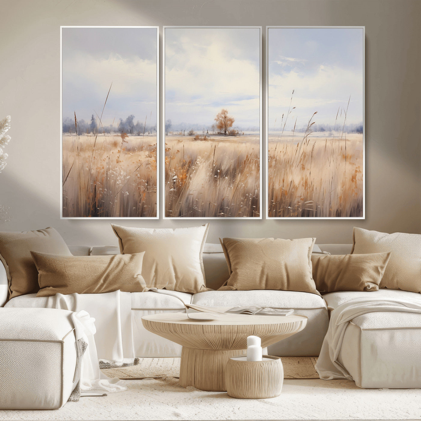 MGV-FC-48X32-3P - Golden Fields Wall Art Print Canvas – Serene Landscape of Nature’s Tranquility in Minimalist for