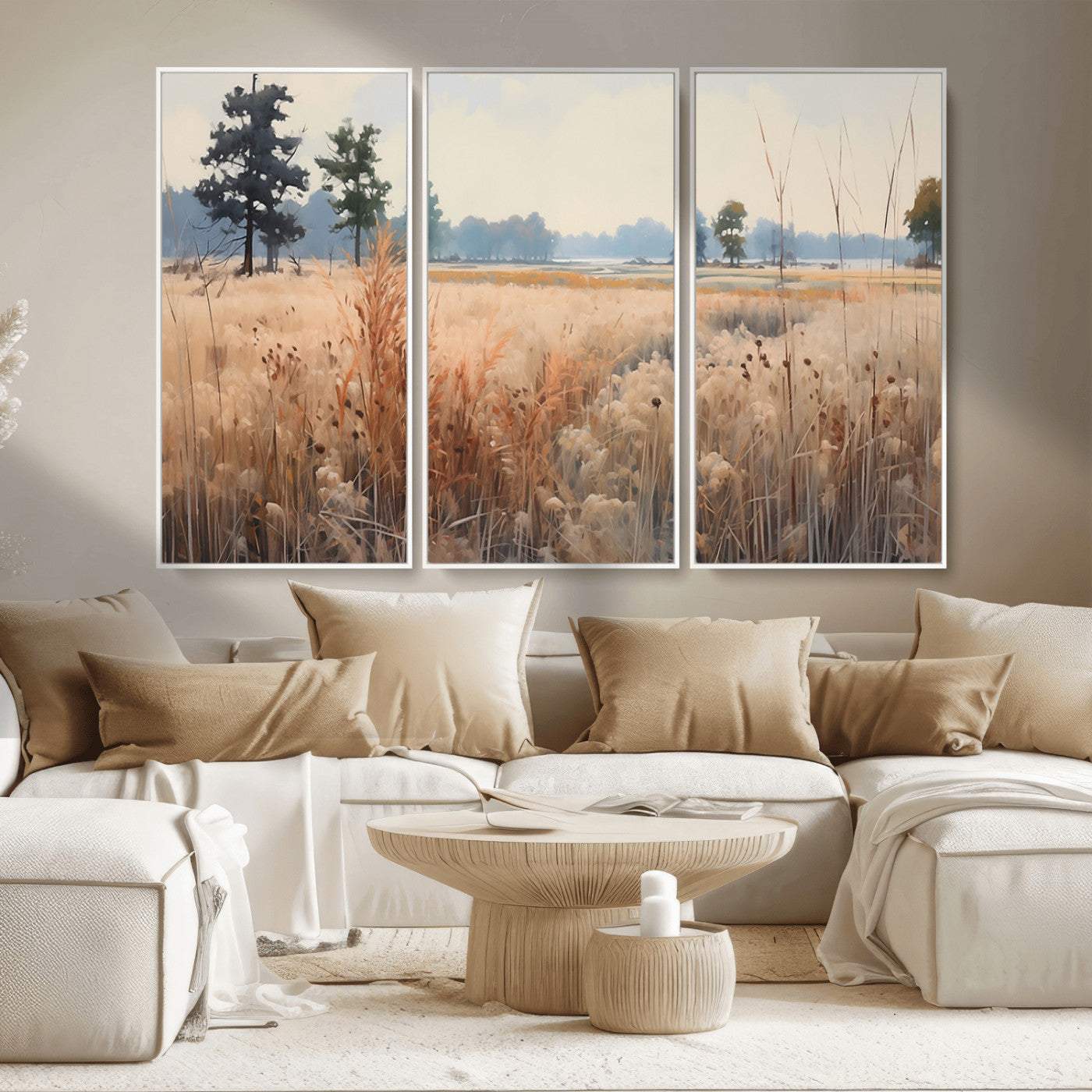 -Golden Fields Canvas Wall Art Print – Serene Landscape of Nature’s Tranquility in Minimalist Modern