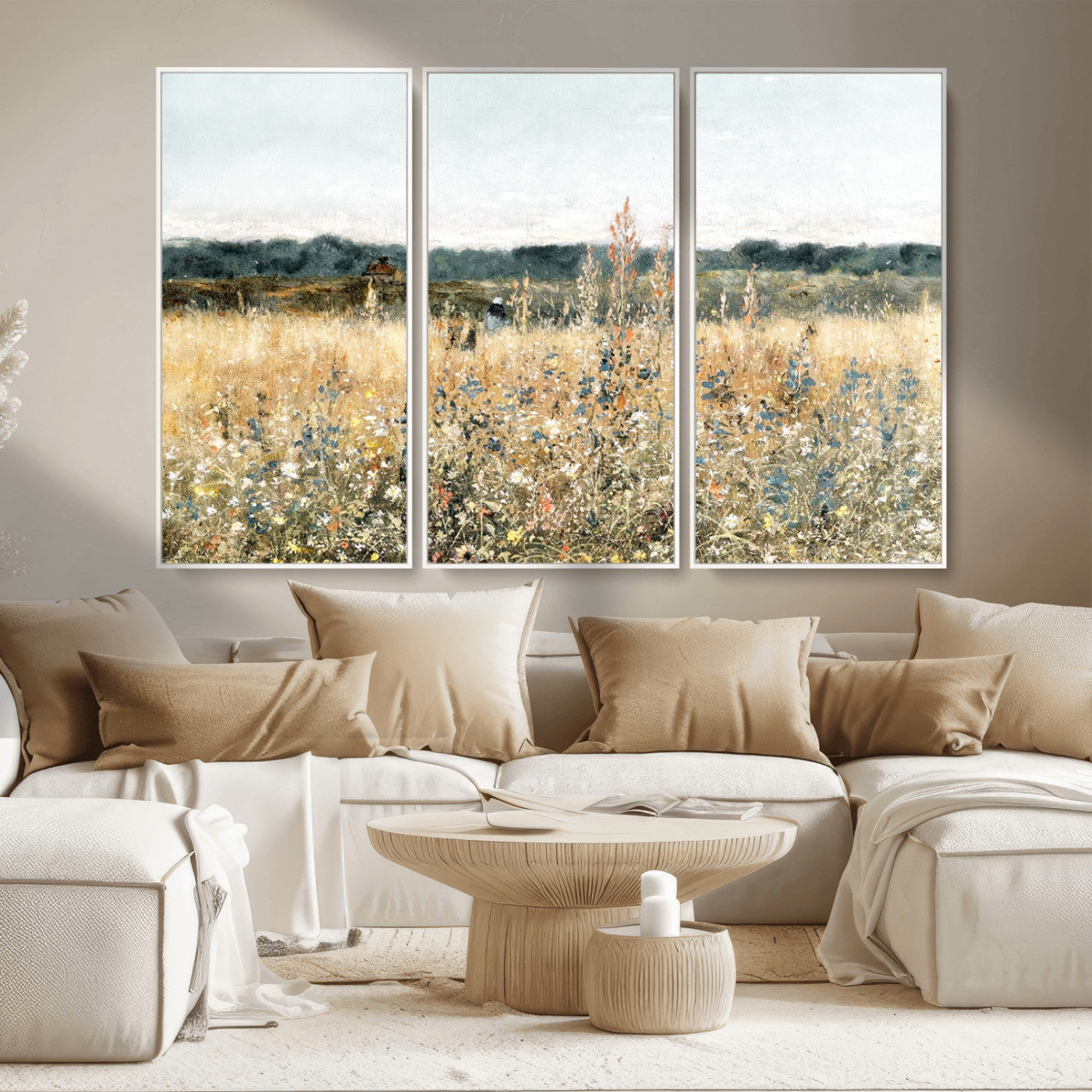 MGV-FC-48X32-3P - Wildflower Field Wall Art Canvas | Nature-Inspired Landscape Canvas Print for Living Room or Office | Rustic Floral Decor