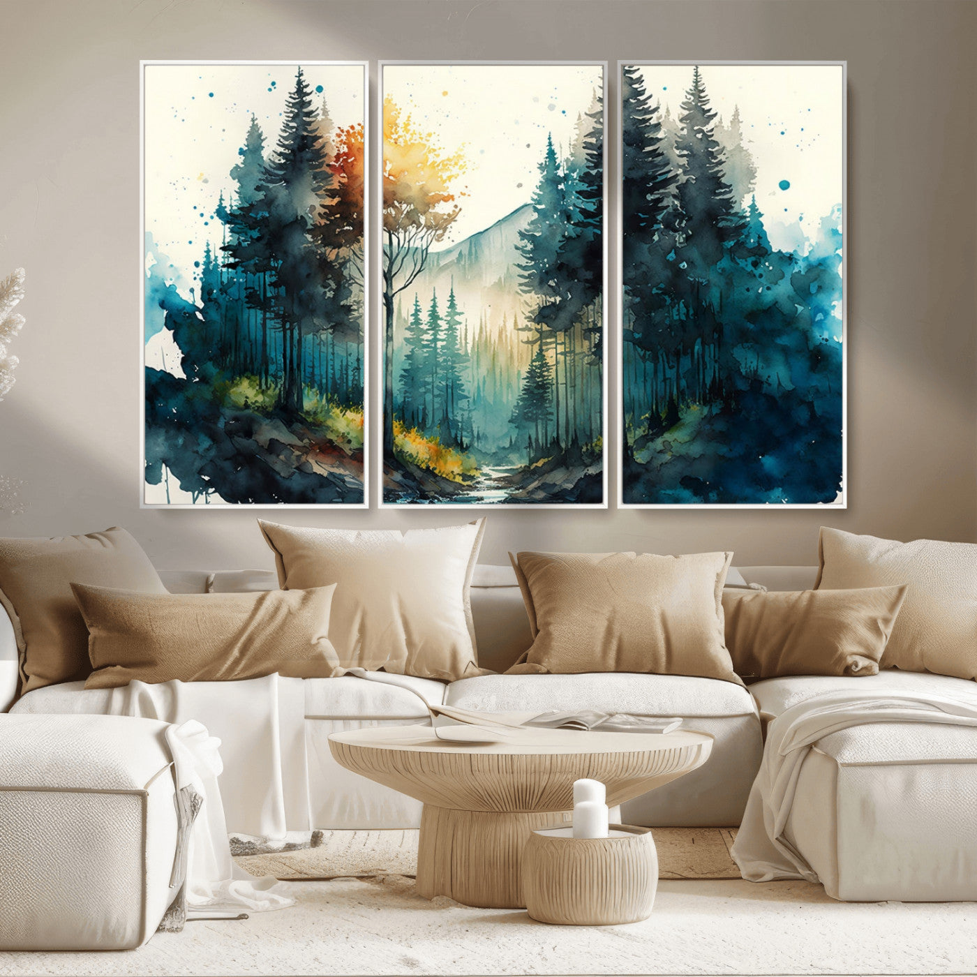 MGV-FC-48X32-3P - Watercolor Trees Forest Abstract Wall Art Canvas Print