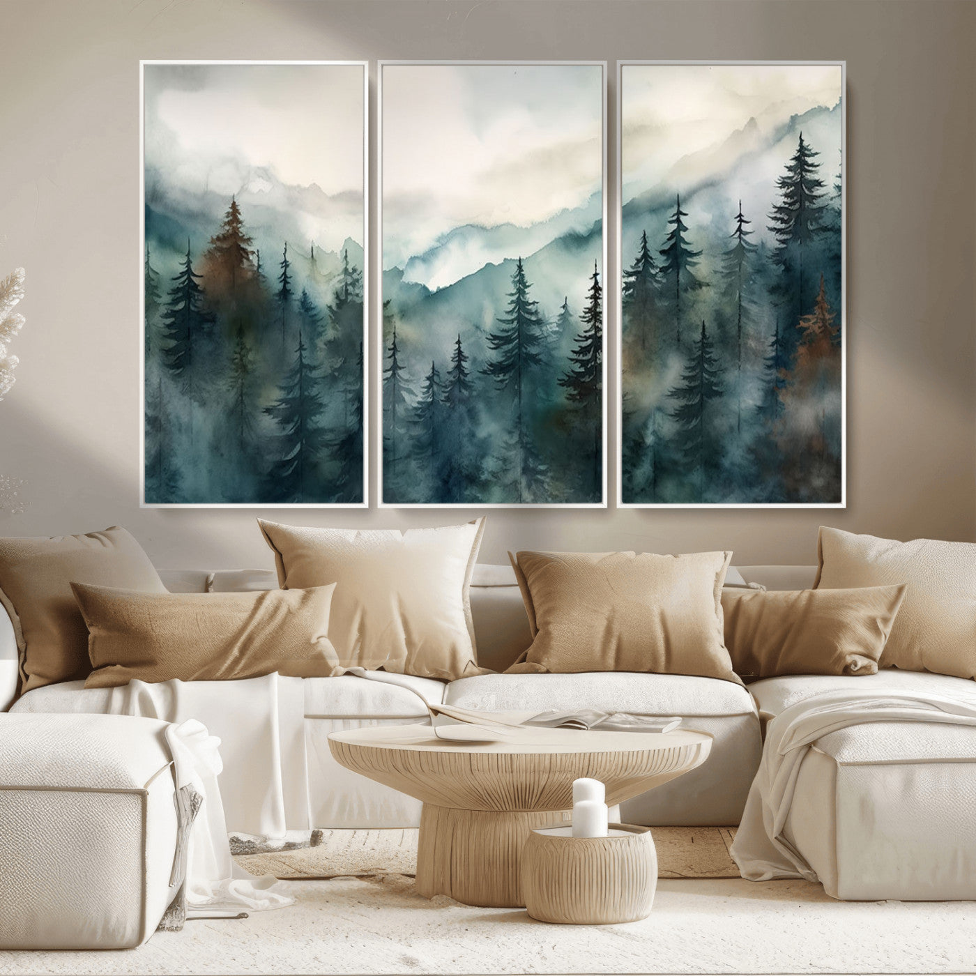 48468-MGV-CV-36X24-Serenity Forest Wall Art Canvas | Foggy Mountain Landscape Canvas Print for Living Room or Office | Nature-Inspired Woodland Decor
