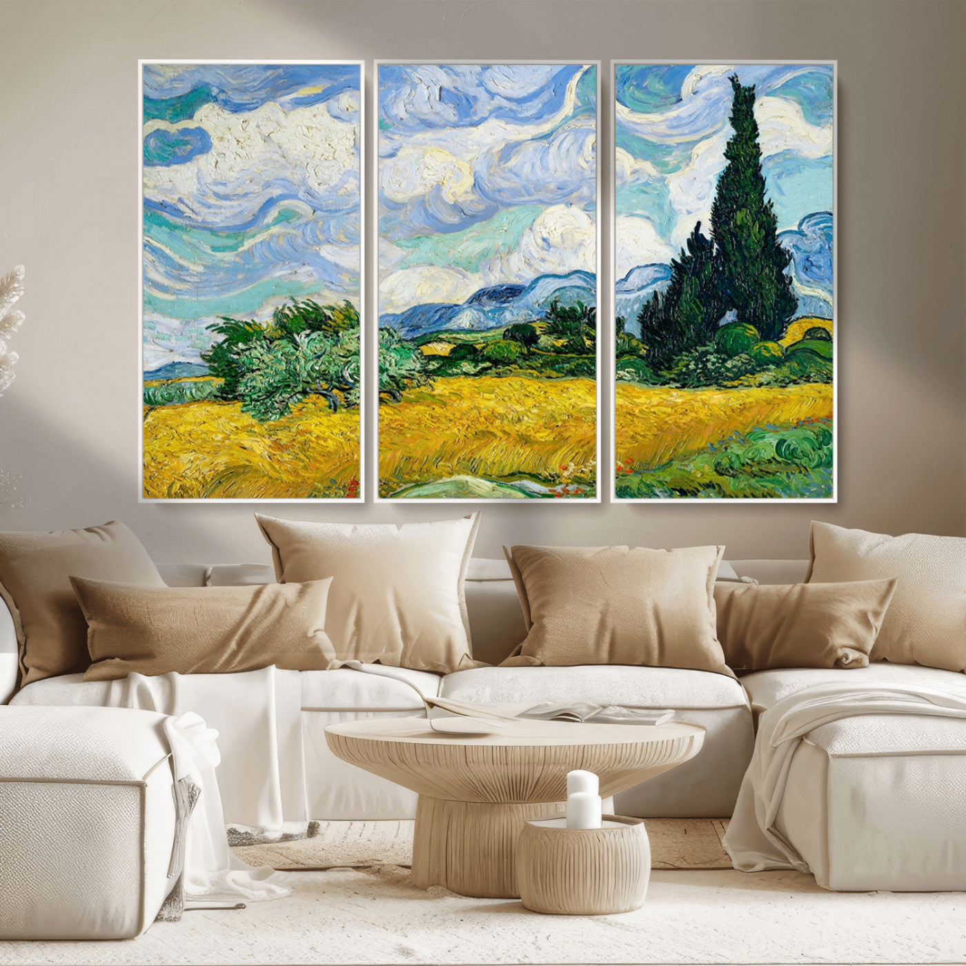 MGV-FC-48X32-3P - Wheatfield With Cypresses By Van Gogh Painting Wall Art Canvas Print