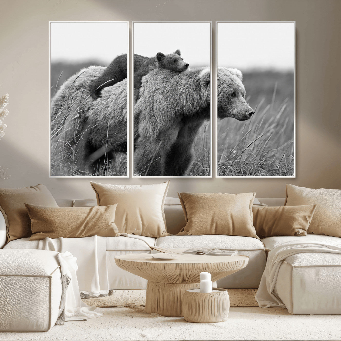 MGV-FC-48X32-3P - Bear and Cub Wall Art Canvas | 399 Bear Cub Wildlife-Inspired Animal Art for Living Room or Office | Grizzly Bear Print of Photography