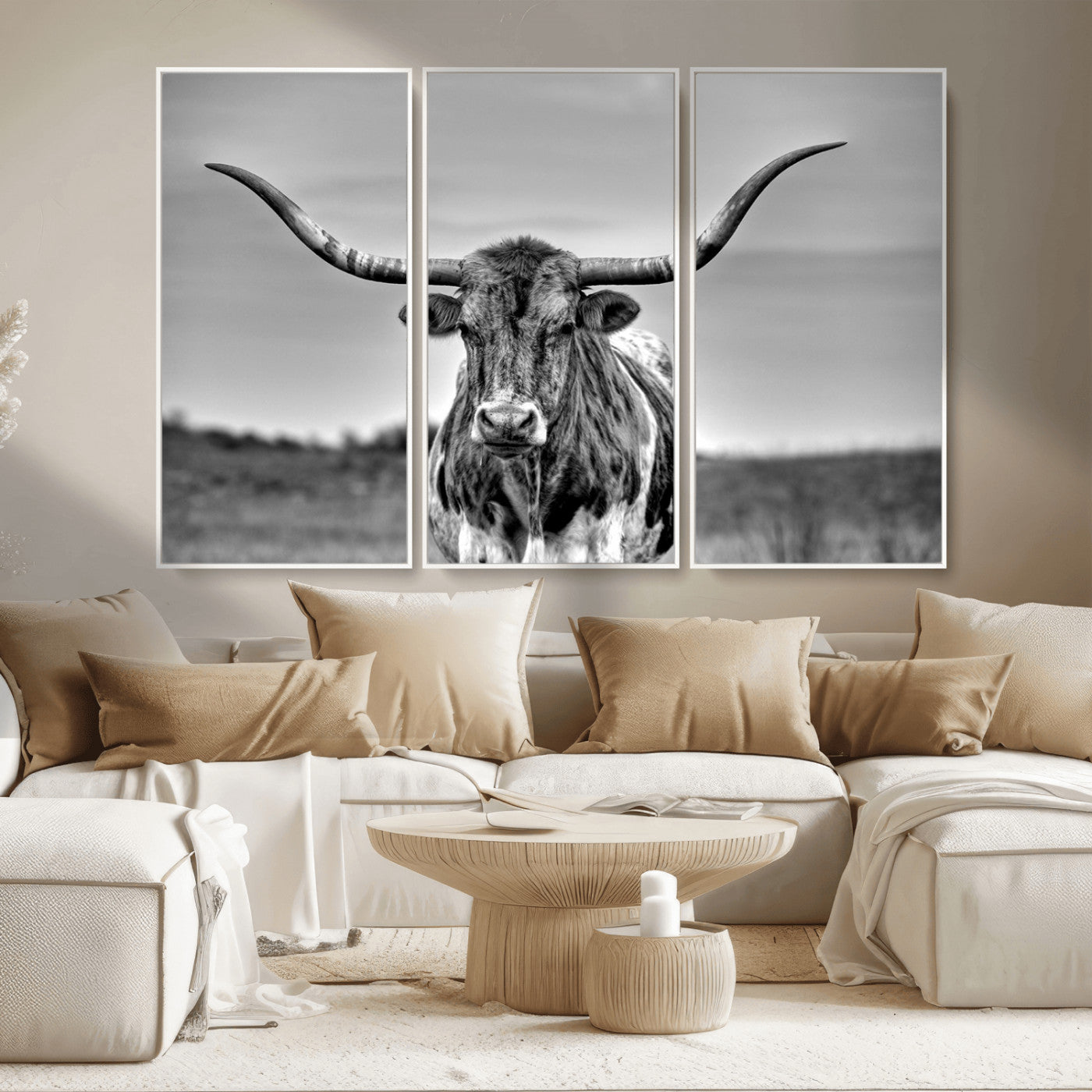 MGV-FC-48X32-3P - Texas Longhorn Cpw Wall Art, Texas Longhorn Canvas, Cattle Canvas Print