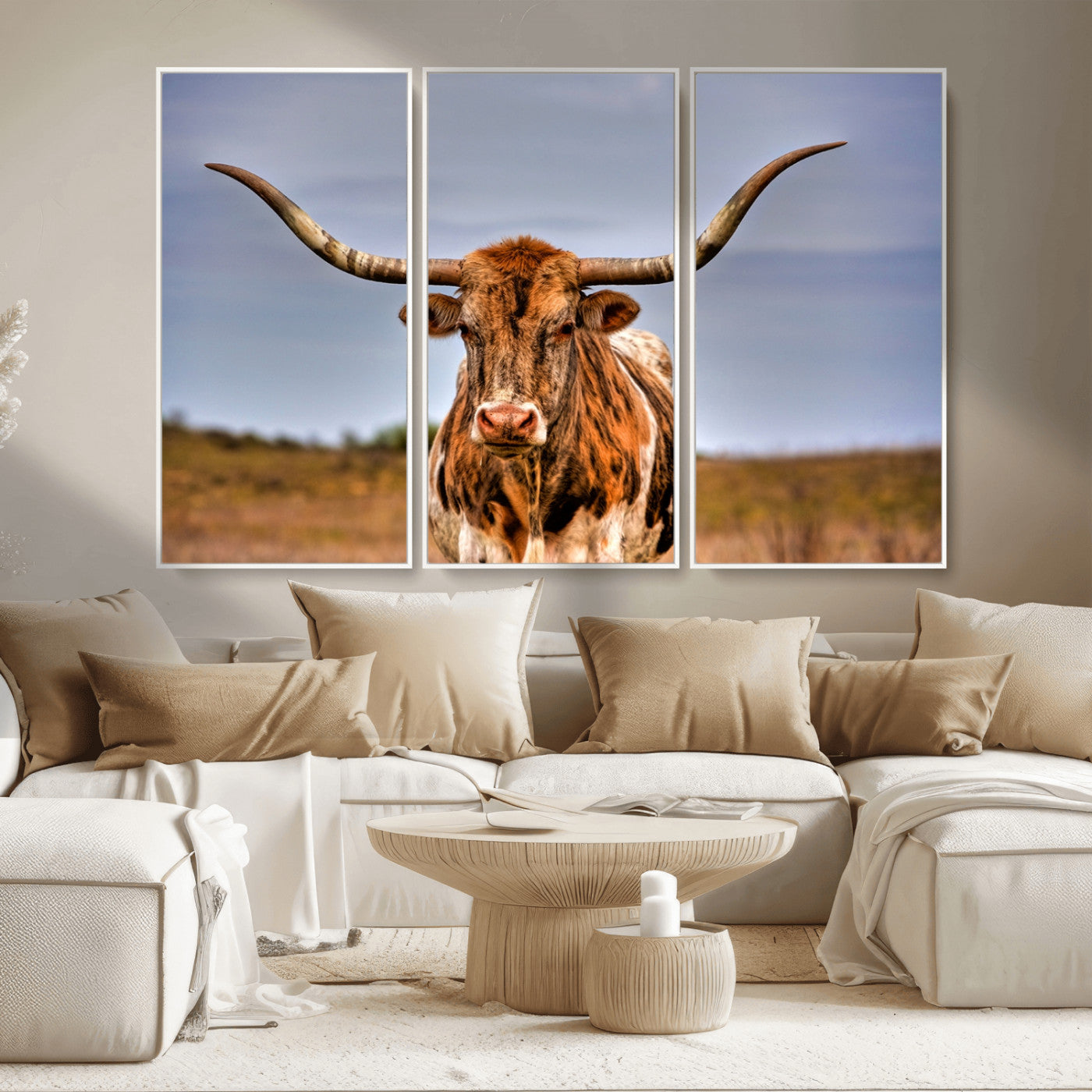 -Texas Longhorn Wall Art Print, Framed Longhorn Cow Wall Art