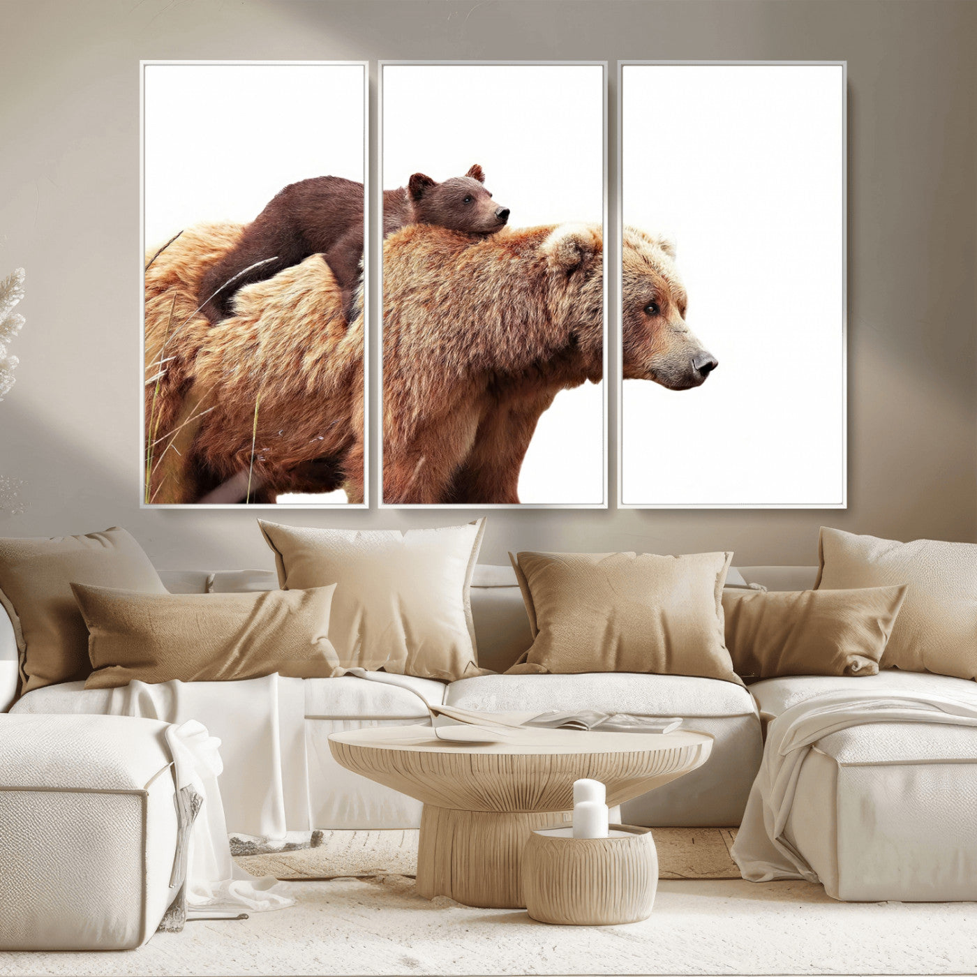MGV-FC-48X32-3P - Mother and Baby Bear Canvas Wall Art - Adorable Wildlife Animal Print, Cozy Rustic Decor for Living Room,