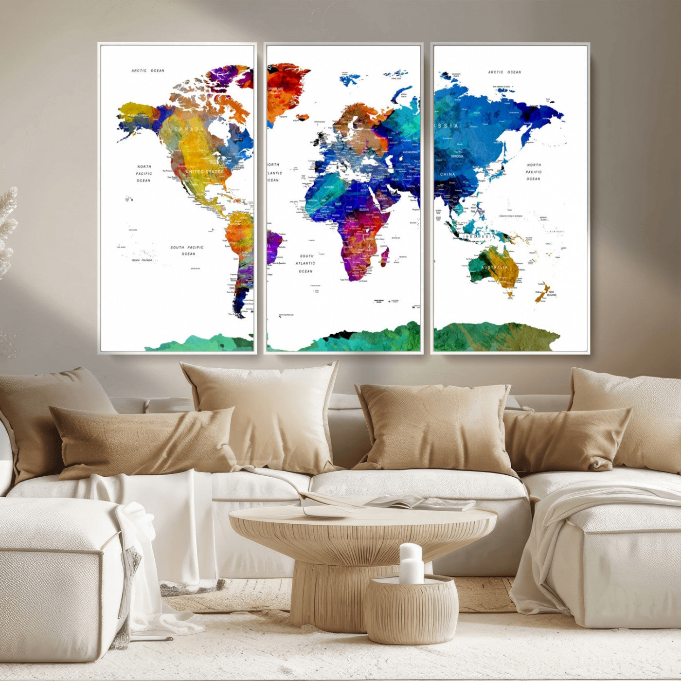 -Push Pin World Map Canvas Print – Framed Wall Art for Couples to Track Their Travels – Anniversary