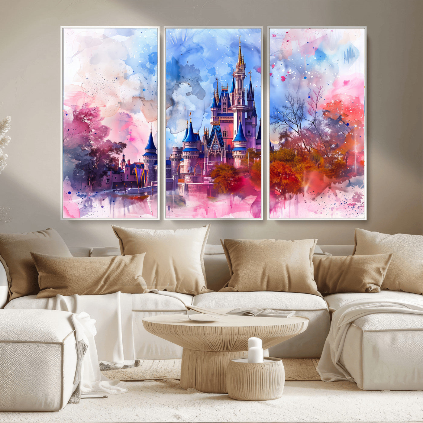 MGV-FC-48X32-3P - Disney Wall Art: Dreamy Watercolor Cinderella Castle Canvas Print