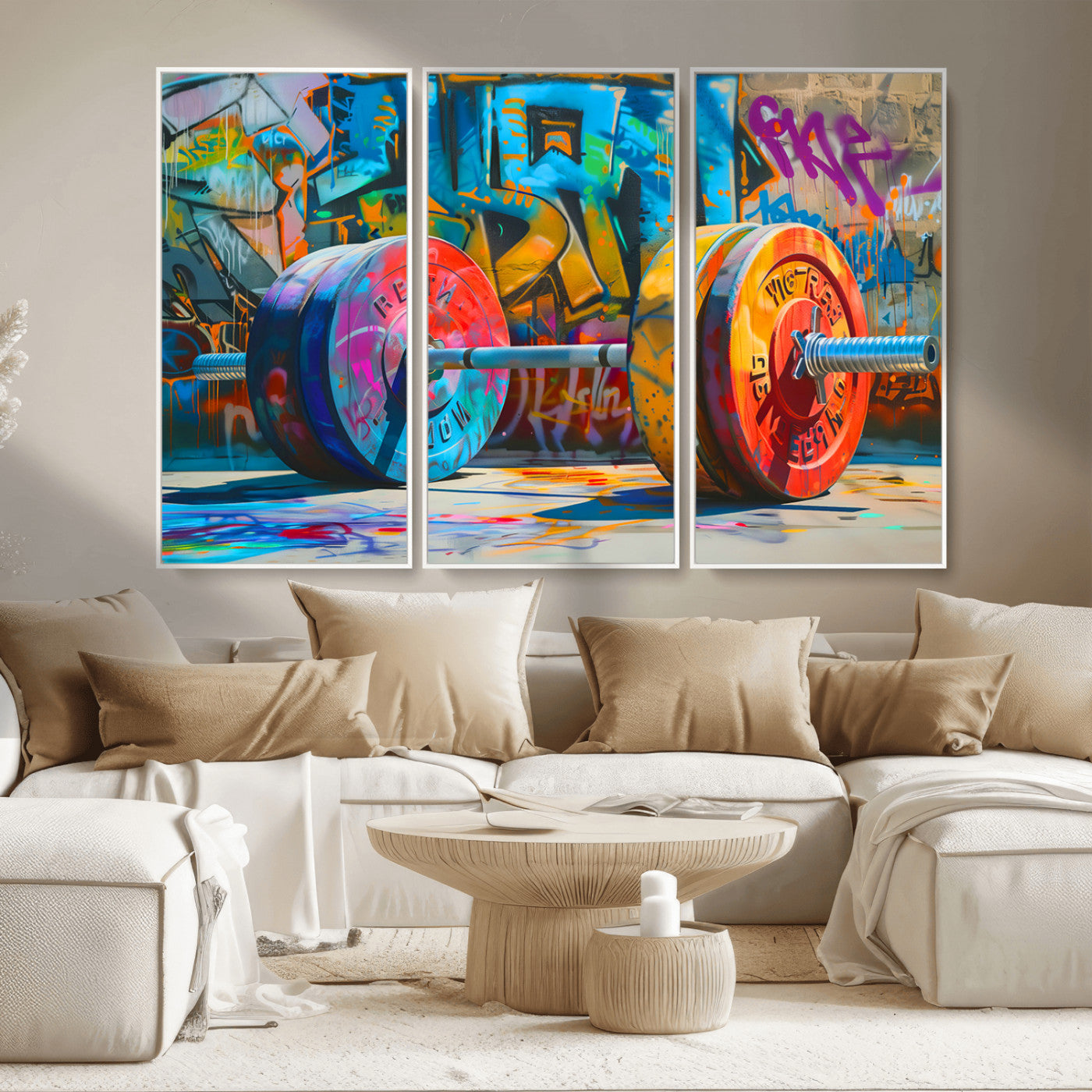 MGV-FC-48X32-3P - Fitness Gym Barbell Graffiti Wall Art Canvas Print