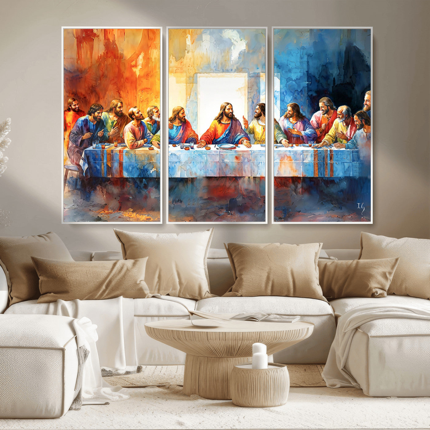 MGV-FC-48X32-3P - Abstract Waterolor The Last Supper Wall Art