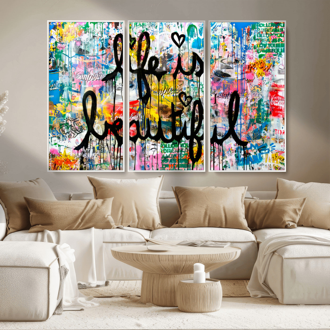 MGV-FC-48X32-3P - Life Beautiful Wall Art Canvas Print | Graffiti Wall Art Canvas Print