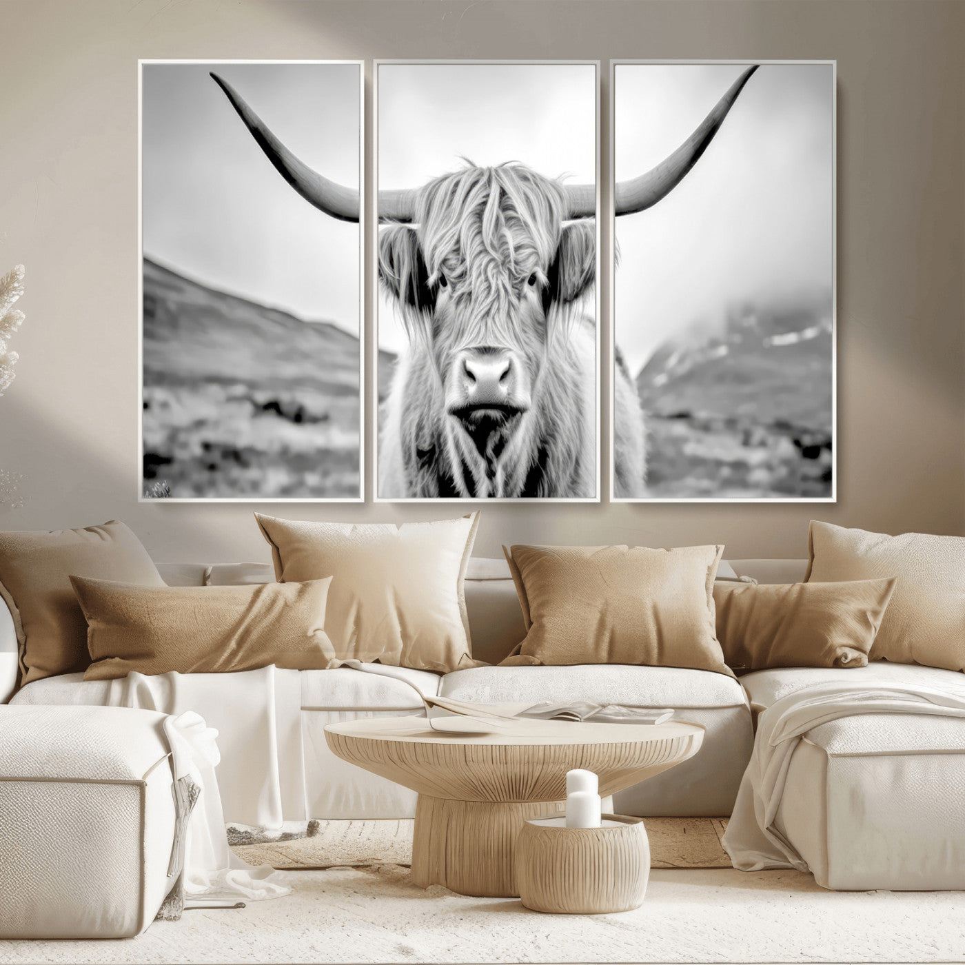 MGV-FC-48X32-3P - Scottish Cow Wall Art Canvas Print