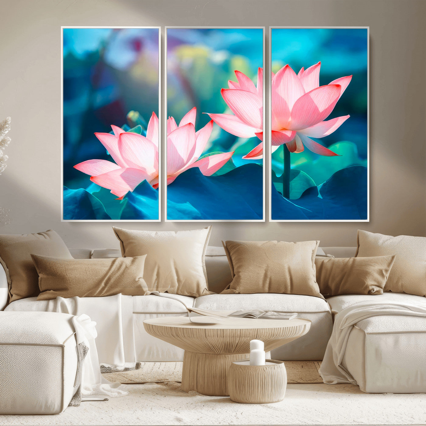 MGV-FC-48X32-3P - Pink Lotus Flower Canvas Wall Art | Vibrant Floral Wall Decor for Living Room, Office, or Bedroom | Large Botanical Art