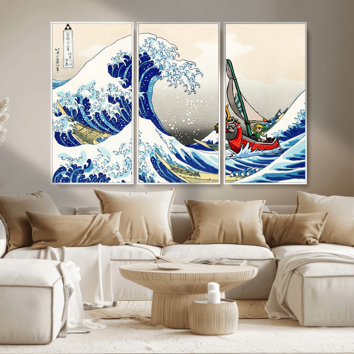 MGV-FC-48X32-3P - Katsushika Hokusai Kanagawa Giant Wave Wall Art Canvas Print | Iconic Japanese Art for Living Room