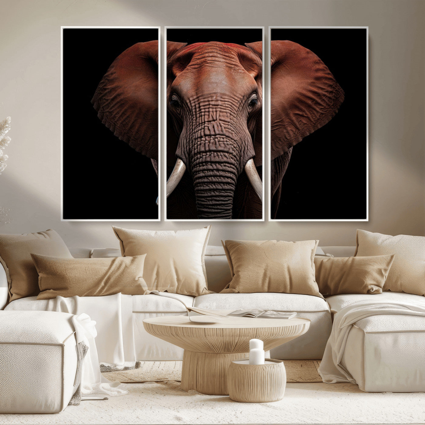 -Wild Elephant Wall Art Canvas Print, Africa Savannah Wild Animal Wall Decor Print