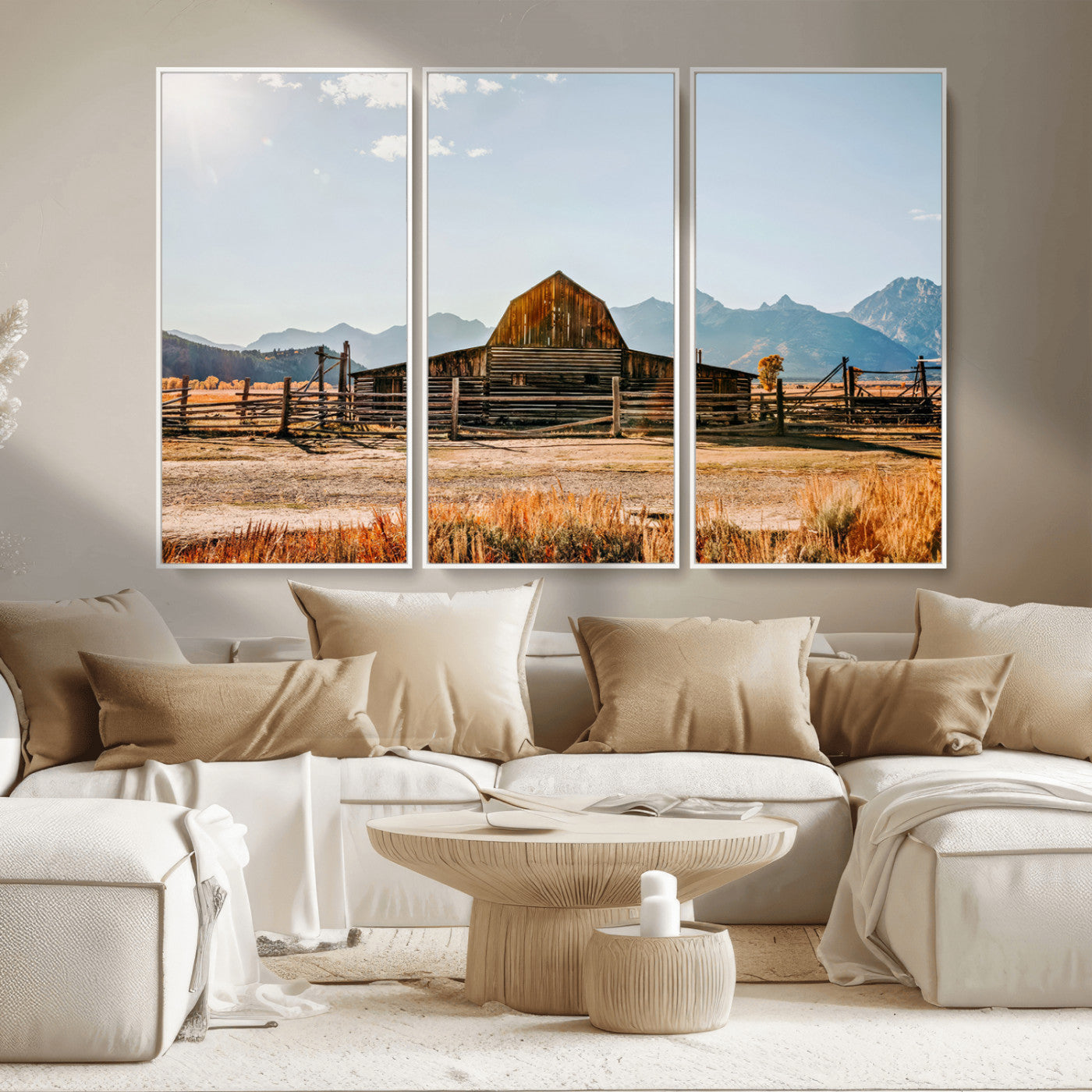 MGV-FC-48X32-3P - Vintage Old Barn Field Wall Art Canvas Print for Farmhouse Decor - Rustic Barn Wall Art Canvas Print