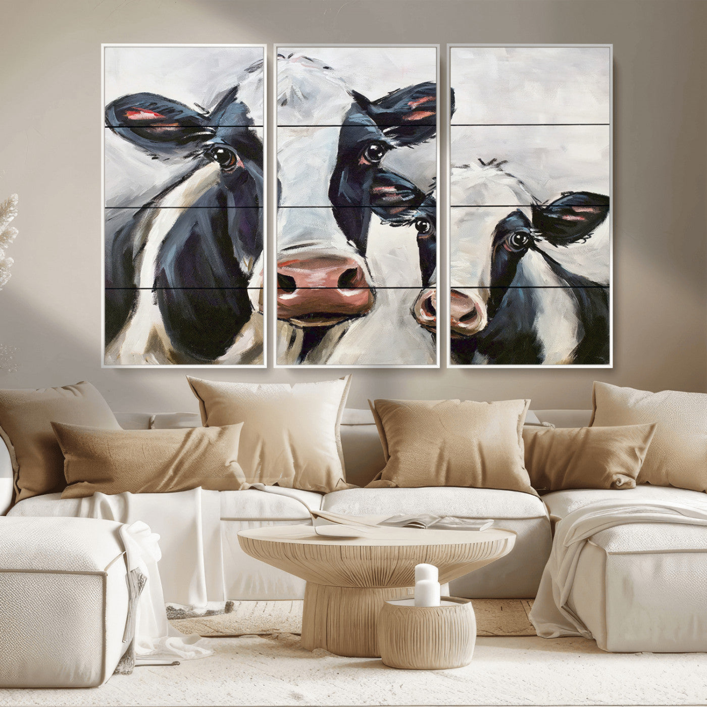 -Vintage Baby and Mom Cattle Wall Art Canvas Print