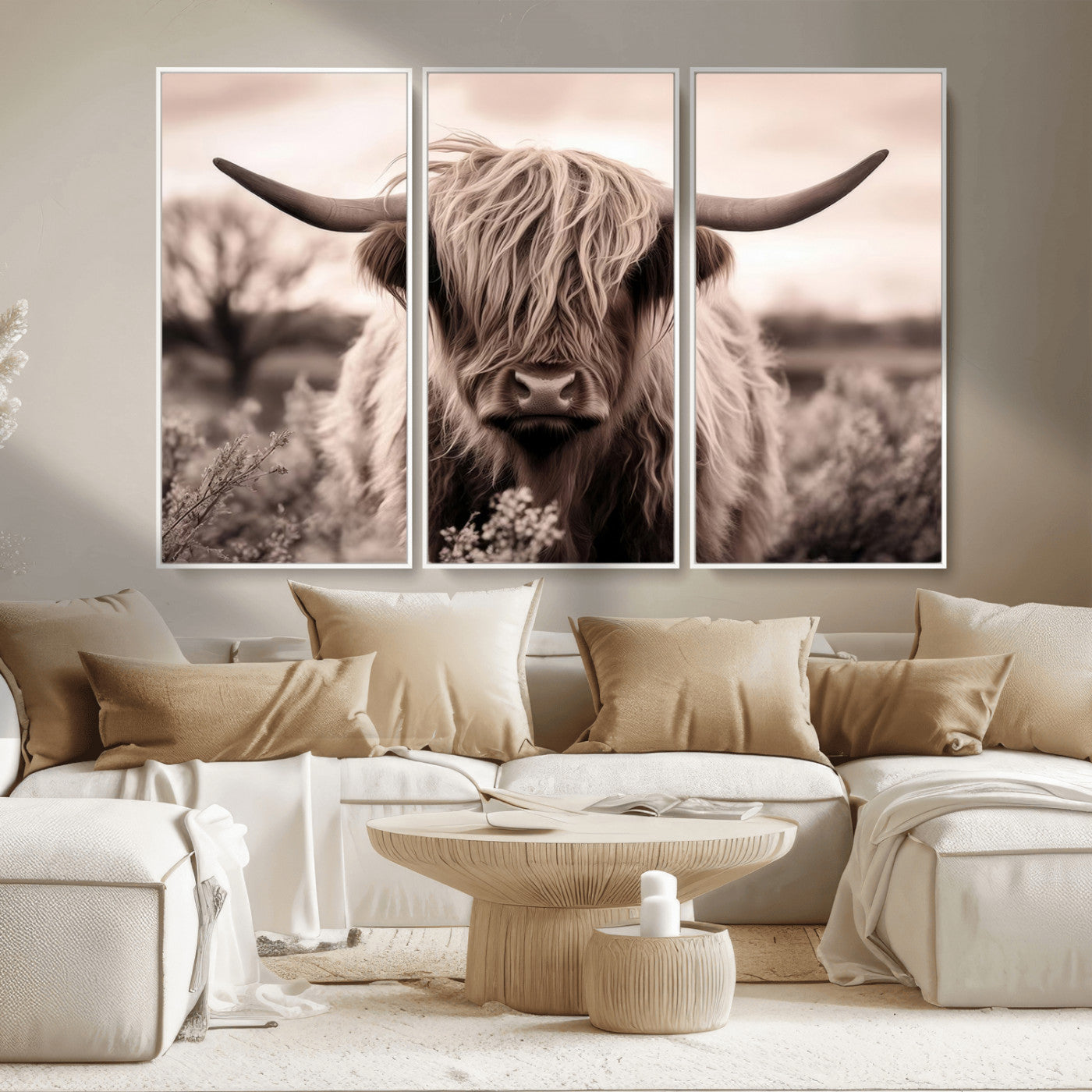 MGV-FC-48X32-3P - Scottish Cow Longhorn Wall Art Canvas Print